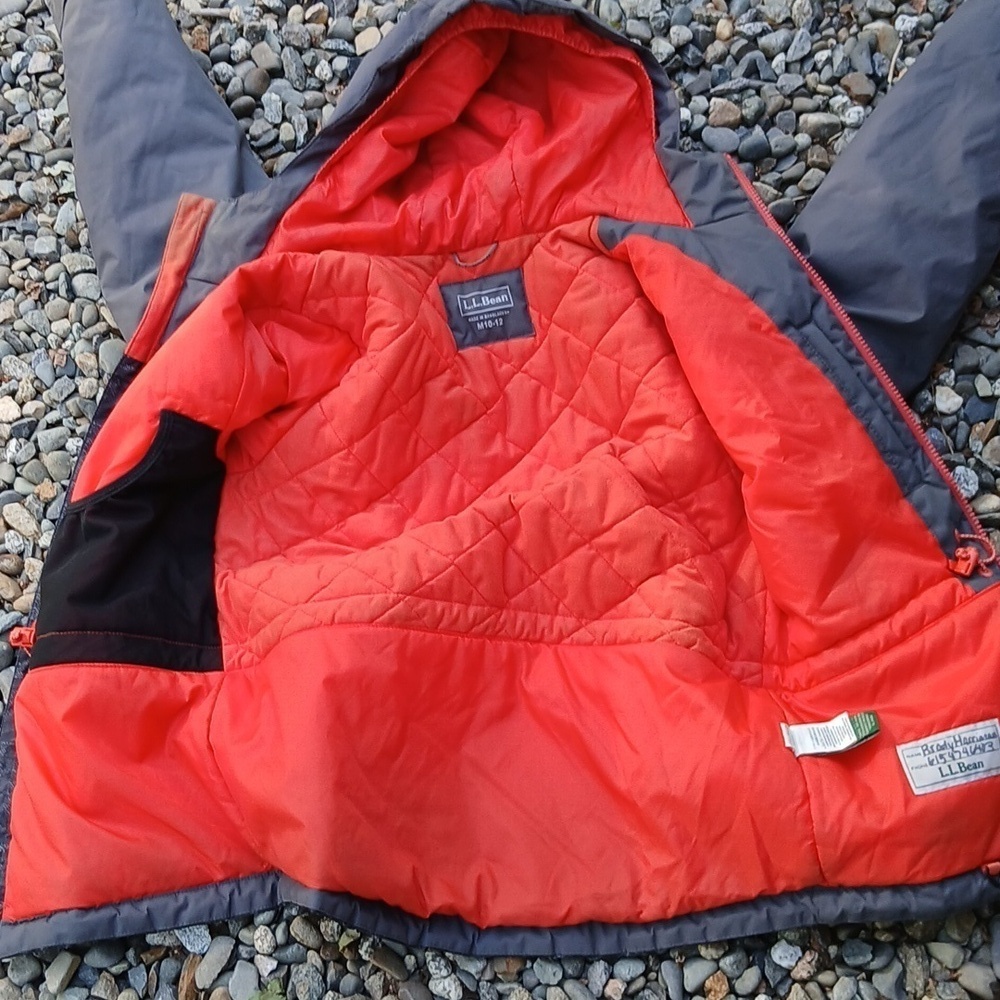 LL Bean Kids TEK Jacket Size M(10-12) Gray Hooded Lined - Picture 10 of 12